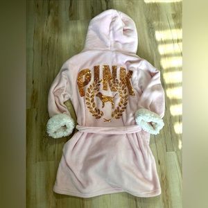 VS PINK Rare pink blinged out plush hooded tie string robe! Labor Day sale!!